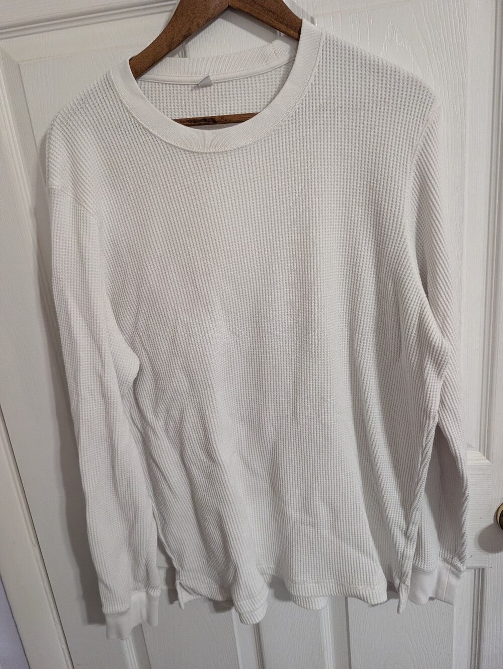 Uniqlo Mens Shirt Waffle Knit Thermal White Crew Neck Long Sleeve Base Layer XL